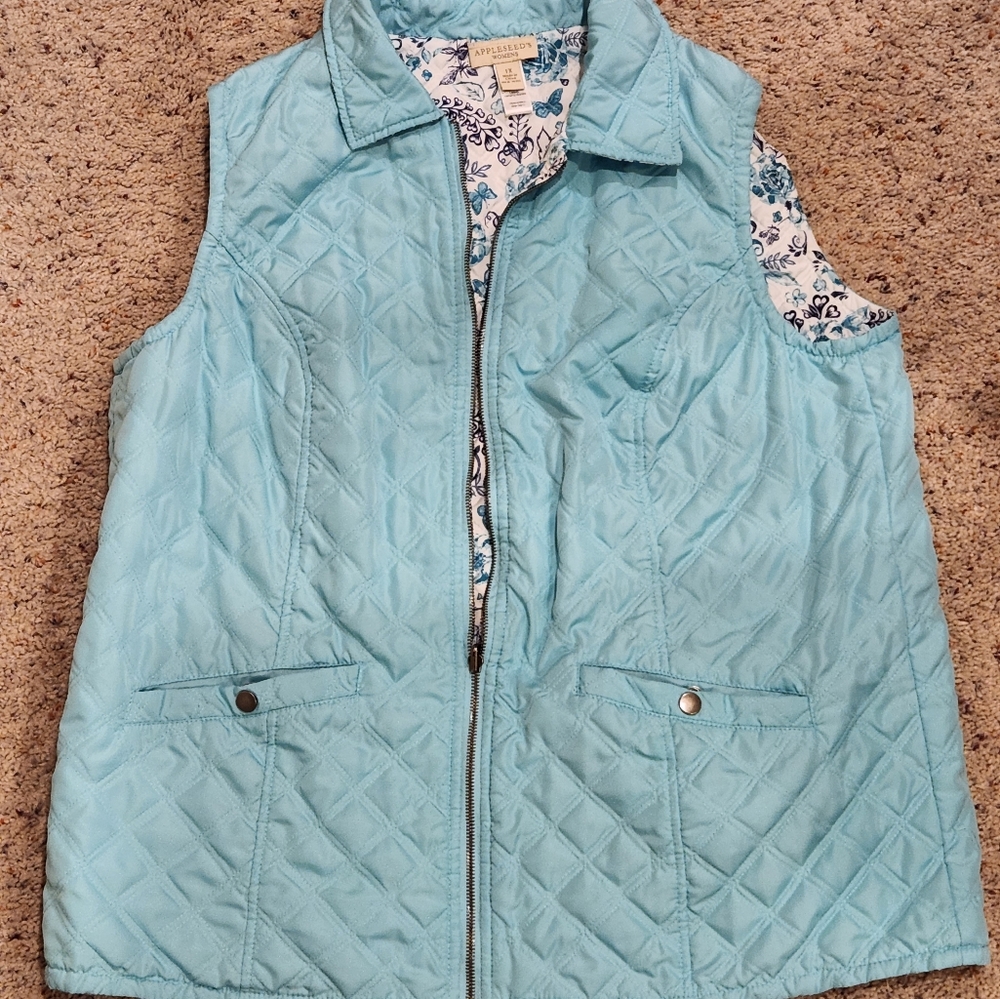 Appleseed's Women's Floral Zip-up Vest - Plus Size 1X - Reversible